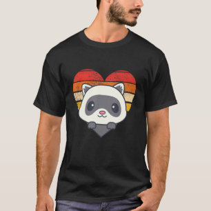 Cute Ferret Retro Heart Shape T-shirt