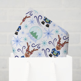 Cute Festive Blue Christmas Reindeer Tissuepapier