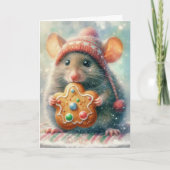 Cute Festive Christmas Mouse With Cookie Christian Feestdagen Kaart (Voorkant)