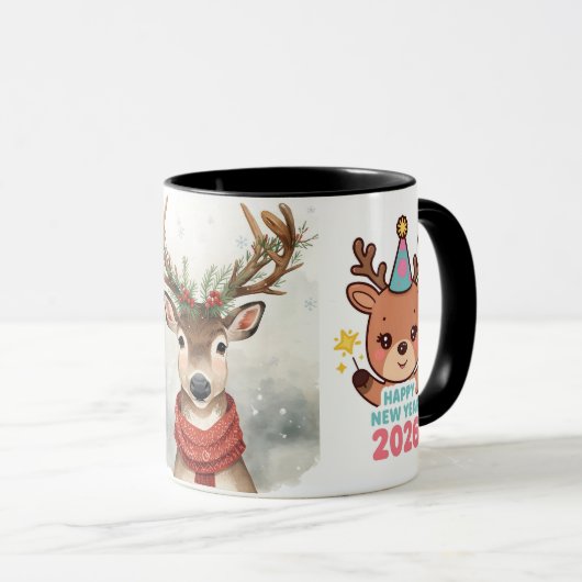 cute festive deer happy new year 2026 coffee mug (Devant droit)