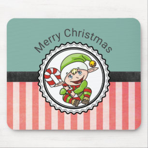 Cute Festive Elf met Candy Cane Merry Kerstmis Muismat