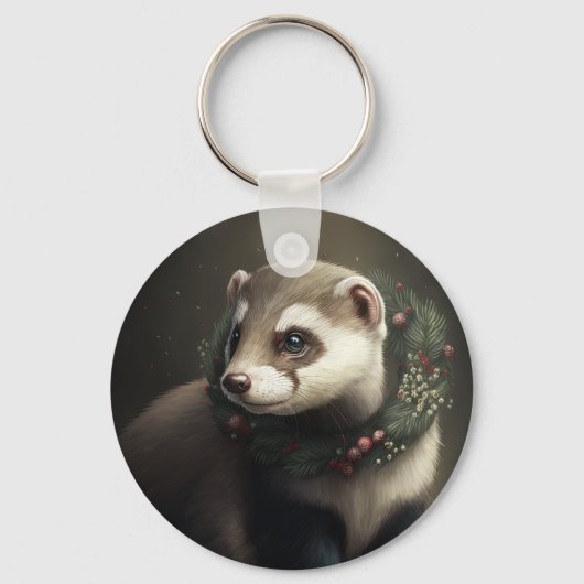 Cute Festive Ferret Sleutelhanger (Voorkant)