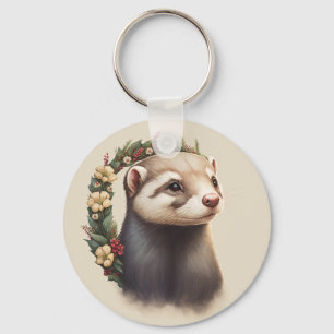 Cute Festive Ferret Sleutelhanger