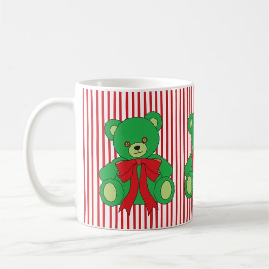Cute Festive Green Teddy Bear Christmas Mug (Gauche)