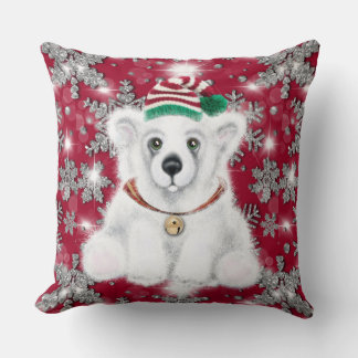 Cute festive holiday Polar bear glitter snowflakes Kussen