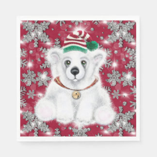 Cute festive holiday Polar bear glitter snowflakes Servet
