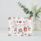 Cute Festive Mice Couple Feestdagen Pattern Briefkaart (Staand voorkant)