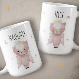 Cute Festive Naughty or Nice Angel Pig Holiday Koffiemok