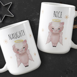 Cute Festive Naughty or Nice Angel Pig Holiday Koffiemok