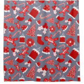 Cute Festive Red Illustrations kerstpatroon Douchegordijn (Voorkant)
