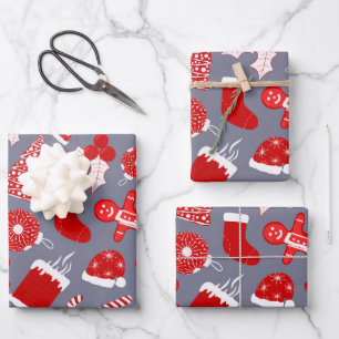 Cute Festive Red Illustrations kerstpatroon Inpakpapier Vel