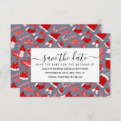 Cute Festive Red Illustrations kerstpatroon Save The Date (Voorkant / Achterkant)