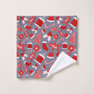 Cute Festive Red Illustrations kerstpatroon Washandje