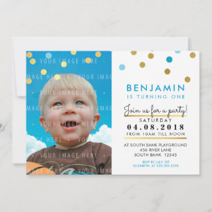 CUTE fête d'anniversaire INVITATION bleu faux or s