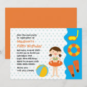 CUTE Fête de piscine pour filles Invitation d'anni (Devant / Derrière)