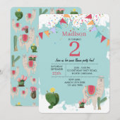 Cute Fiesta Llama & Cactus Children's Birthday Kaart (Voorkant / Achterkant)