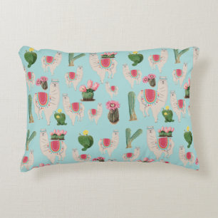 Cute Fiesta Llama & Cactus Pattern Accent Kussen