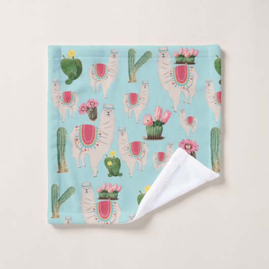 Cute Fiesta Llama & Cactus Pattern Bad Handdoek (Wasdoekje)