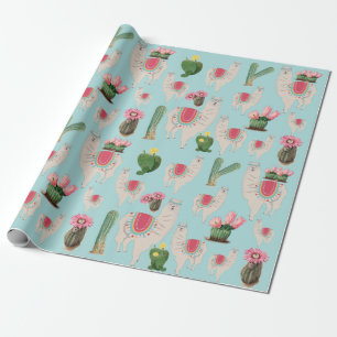 Cute Fiesta Llama & Cactus Pattern Cadeaupapier