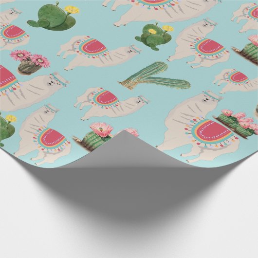Cute Fiesta Llama & Cactus Pattern Cadeaupapier (Hoek)
