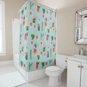 Cute Fiesta Llama & Cactus Pattern Douchegordijn