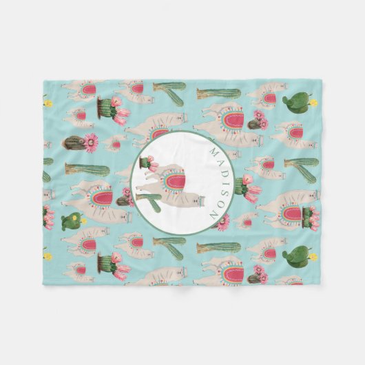 Cute Fiesta Llama & Cactus Pattern Fleece Deken (Voorkant (Horizontaal))