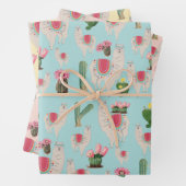 Cute Fiesta Llama & Cactus Pattern Inpakpapier Vel (In situ)