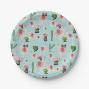 Cute Fiesta Llama & Cactus Pattern Papieren Bordje