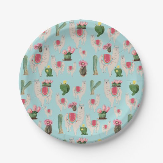 Cute Fiesta Llama & Cactus Pattern Papieren Bordje (Voorkant)