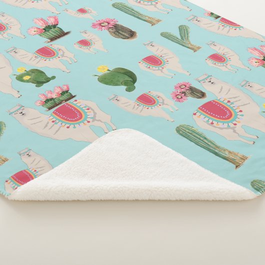 Cute Fiesta Llama & Cactus Pattern Sherpa Deken (3/4)