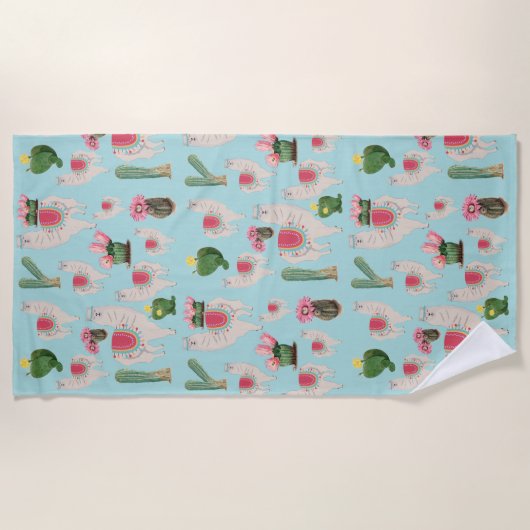 Cute Fiesta Llama & Cactus Pattern Strandlaken (Voorkant)