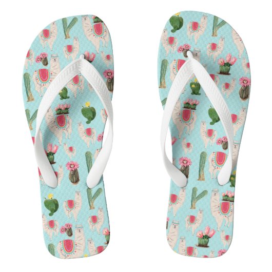 Cute Fiesta Llama & Cactus Pattern Teenslippers (Voetbed)