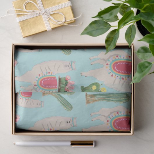 Cute Fiesta Llama & Cactus Pattern Tissuepapier (Geschenk)