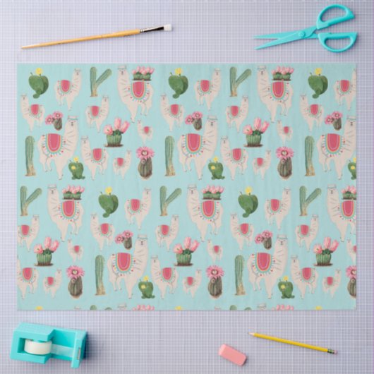 Cute Fiesta Llama & Cactus Pattern Tissuepapier (Craft)