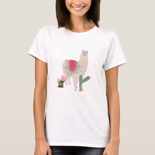 Cute Fiesta Llama & Cactus T-shirt (Voorkant)