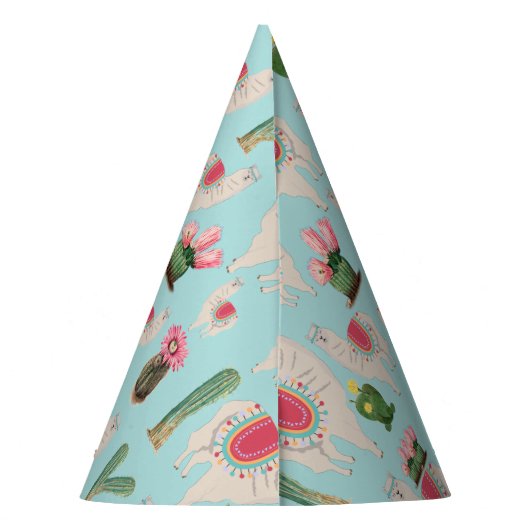 Cute Fiesta Llama en Cactus Birthday Feesthoedjes (Achterkant)