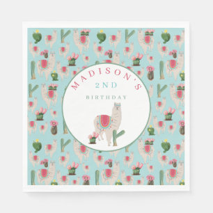 Cute Fiesta Llama en Cactus Birthday Servet