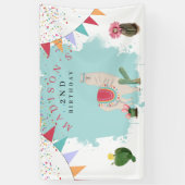 Cute Fiesta Llama en Cactus Birthday Spandoek (Verticaal)
