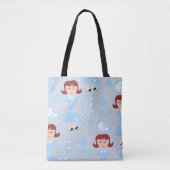 Cute Fifties Retro Girl Illustrated Blue Pattern Draagtas (Voorkant)