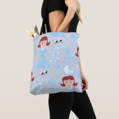Cute Fifties Retro Girl Illustrated Blue Pattern Draagtas (Dichtbij)