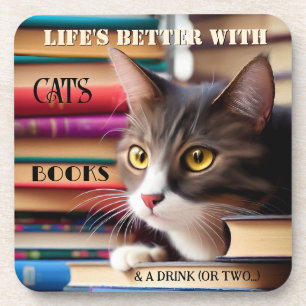 Cute Fine Art Chat Livres Dessous de verre de la l