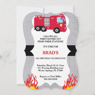 Cute Fire Truck Firefighter Invitation Anniversair