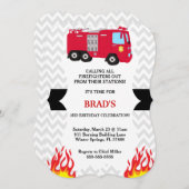 Cute Fire Truck Firefighter Invitation Anniversair (Devant / Derrière)