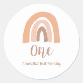 Cute First Birthday Boho Rainbow Gepersonaliseerd Ronde Sticker (Voorkant)
