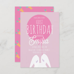 Cute First Birthday Bunny Party Invitation Kaart