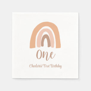 Cute First Birthday Pink Boho Rainbow Servet
