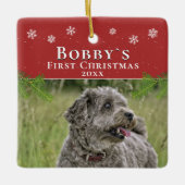 Cute First Kerstpuppy Red Kerstfoto Keramisch Ornament (Voorkant)