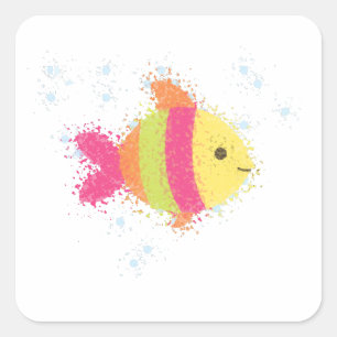 Cute Fish Cartoon Vierkante Sticker