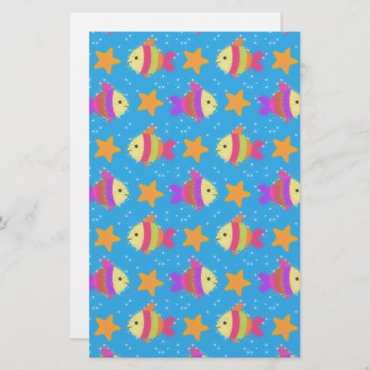 Cute Fish & Starfish Pattern Briefpapier (Voorkant / Achterkant)