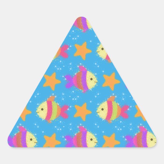 Cute Fish & Starfish Pattern Driehoek Sticker (Voorkant)